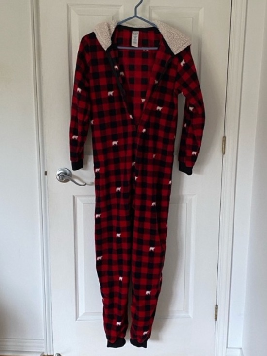 The Children's Place Other - The Children's Place Red & Black Buffalo Plaid Hooded Fleece Romper